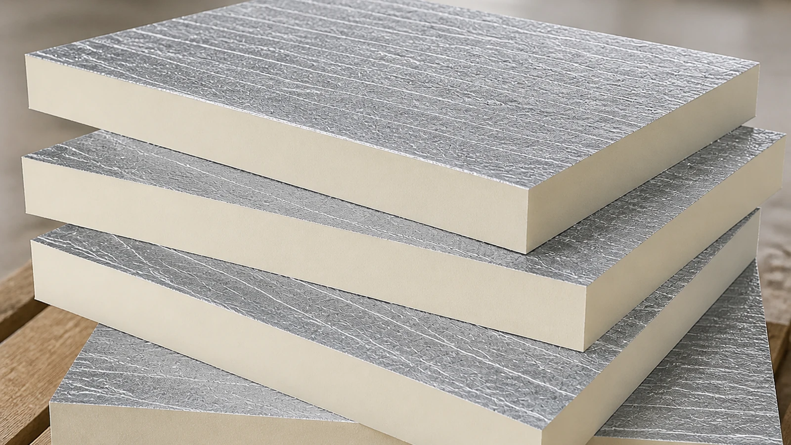 Anwendungsbild einer verstärkten Verbundkaschierung für PIR/PUR/XPS/Polyiso-Platten