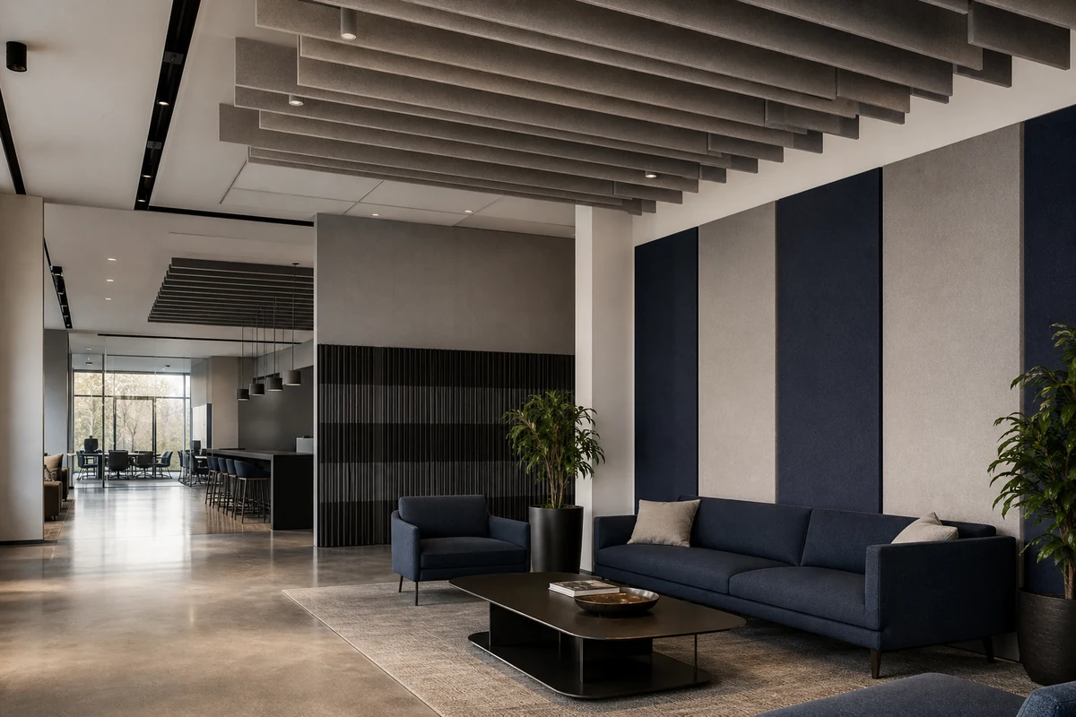 Application context visual for acoustic ceiling tiles wall panels and public spaces