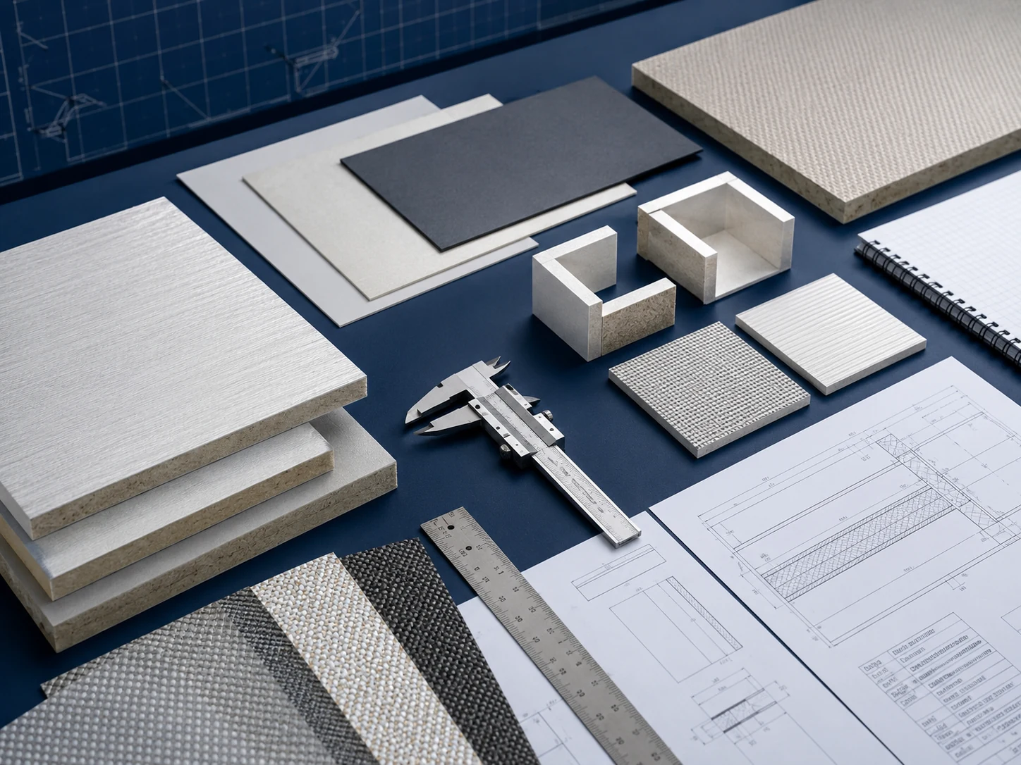 Fiberglass facer and board samples prepared for sample request review